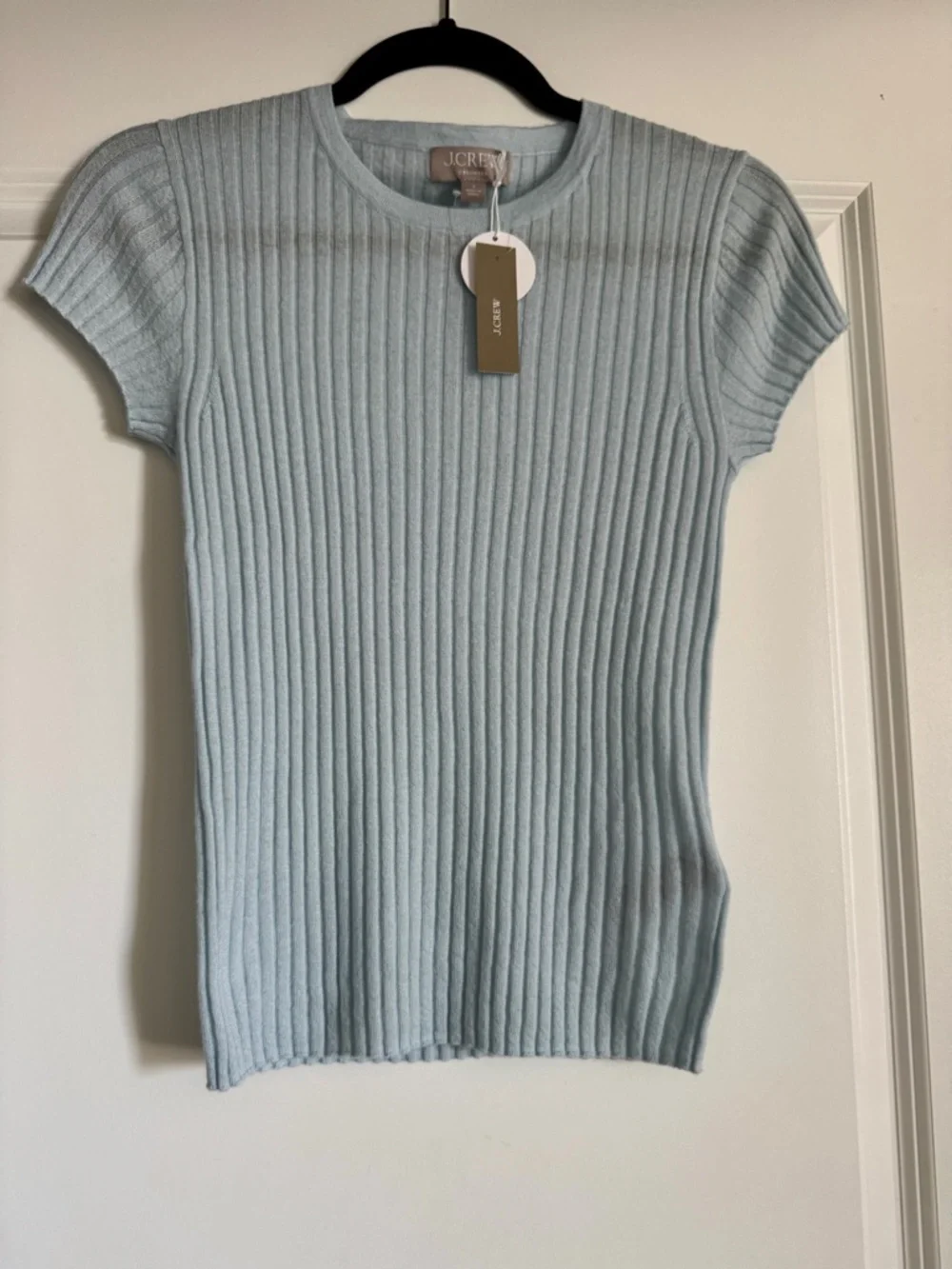 NWT J. CREW Women’s New ribbed featherweight 100% cashmere T-shirt Fresh Air S - Picture 3 of 16